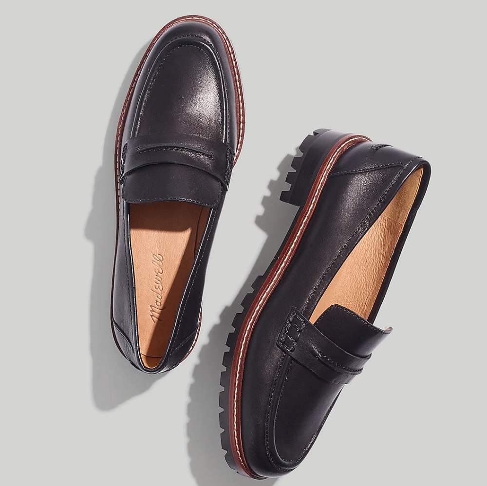 Madewell The Corrine Lugsole Loafer Black Leather 90's Chunky Sole Loafer Sz 9.5